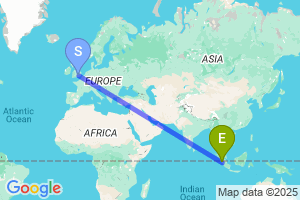 Map of the flight from London Heathrow to Padang