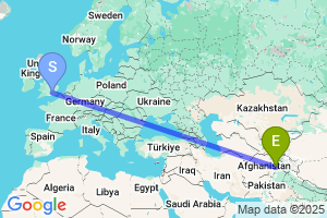 Map of the flight from London Heathrow to Peshawar