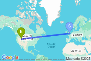 Map of the flight from London Heathrow to Pocatello