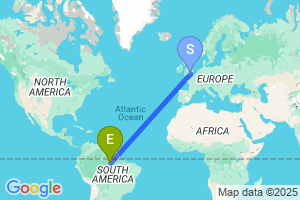 Map of the flight from London Heathrow to Parintins