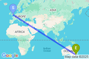 Map of the flight from London Heathrow to Parkes