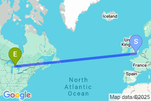 Map of the flight from London Heathrow to Pellston