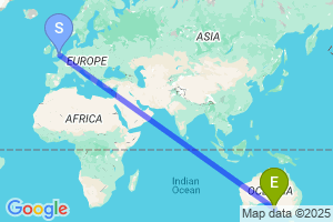 Map of the flight from London Heathrow to Port Lincoln