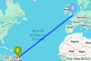 Map of the flight from London Heathrow to Porlamar