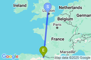 Map of the flight from London Heathrow to Pamplona