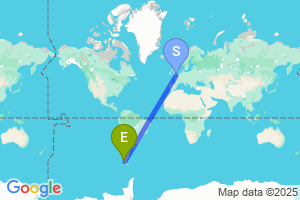 Map of the flight from London Heathrow to Puerto Natales