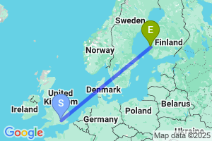 Map of the flight from London Heathrow to Pori