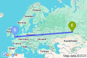 Map of the flight from London Heathrow to Petropavlovsk