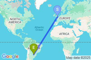 Map of the flight from London Heathrow to Posadas