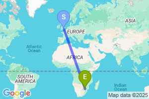 Map of the flight from London Heathrow to Polokwane