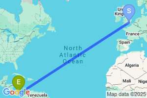 Map of the flight from London Heathrow to Panama City