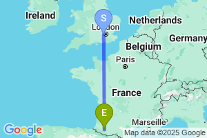 Map of the flight from London Heathrow to Pau