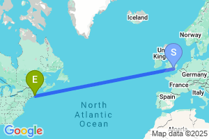 Map of the flight from London Heathrow to Provincetown