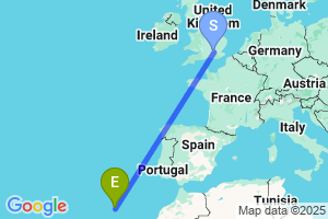 Map of the flight from London Heathrow to Porto Santo