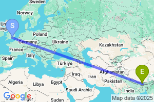 Map of the flight from London Heathrow to Gangtok