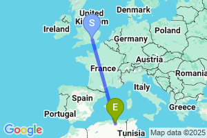 Map of the flight from London Heathrow to Setif
