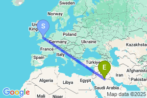 Map of the flight from London Heathrow to Rafha