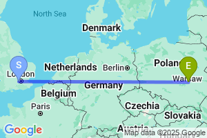 Map of the flight from London Heathrow to Radom