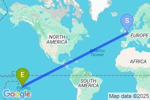 Map of the flight from London Heathrow to Rangiroa