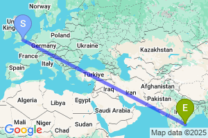 Map of the flight from London Heathrow to Rajahmundry