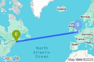 Map of the flight from London Heathrow to Rockland