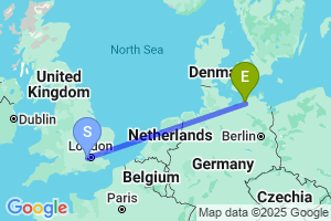 Map of the flight from London Heathrow to Rostock