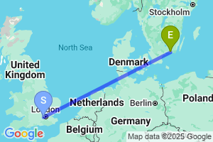 Map of the flight from London Heathrow to Ronneby