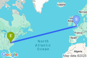 Map of the flight from London Heathrow to Roanoke