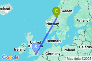 Map of the flight from London Heathrow to Roros