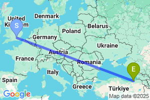 Map of the flight from London Heathrow to Rize