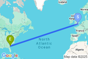 Map of the flight from London Heathrow to Savannah