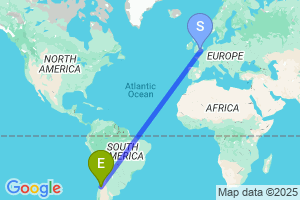 Map of the flight from London Heathrow to Santiago