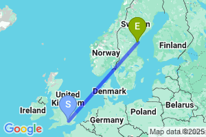 Map of the flight from London Heathrow to Sundsvall