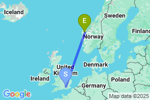 Map of the flight from London Heathrow to Sandane