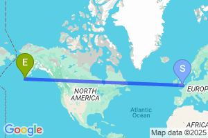 Map of the flight from London Heathrow to Sand Point