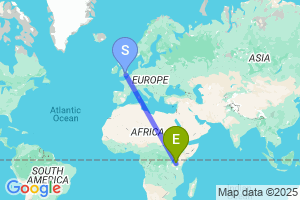 Map of the flight from London Heathrow to Ruhogo