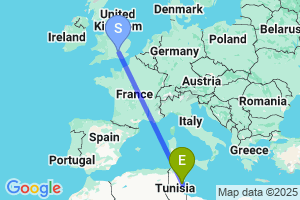 Map of the flight from London Heathrow to Sfax El Maou