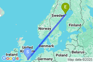 Map of the flight from London Heathrow to Skelleftea