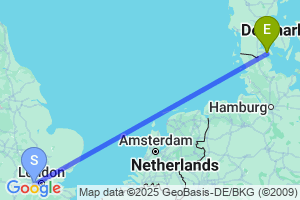 Map of the flight from London Heathrow to Sonderborg