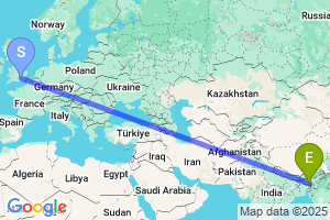 Map of the flight from London Heathrow to Shillong