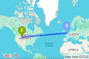 Map of the flight from London Heathrow to Sheridan