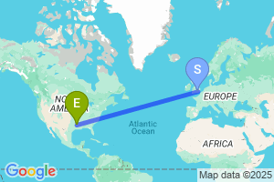 Map of the flight from London Heathrow to Shreveport