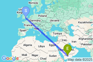 Map of the flight from London Heathrow to Al Wuday`ah