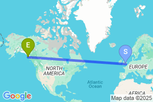 Map of the flight from London Heathrow to Sitka