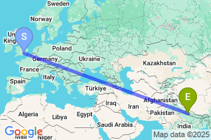 Map of the flight from London Heathrow to Surkhet