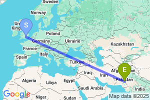 Map of the flight from London Heathrow to Sukkur