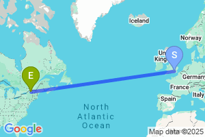 Map of the flight from London Heathrow to Saranac Lake