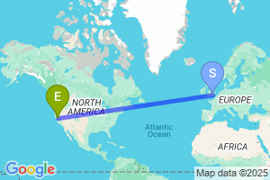 Map of the flight from London Heathrow to Sacramento International