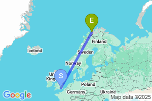 Map of the flight from London Heathrow to Sorkjosen