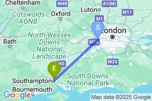 Map of the flight from London Heathrow to Southampton